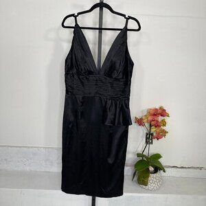 Dina Bar-El Women's Black Silk V-Neck Sleeveless Ruched Cocktail Dress Size M